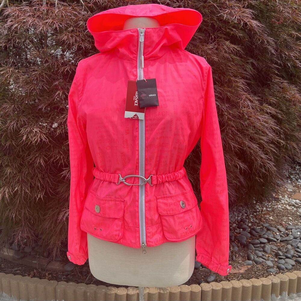 Vintage Versace Sport Hot Barbie Pink Belted Weatherproof Hoodie Sz 44 NWT $859